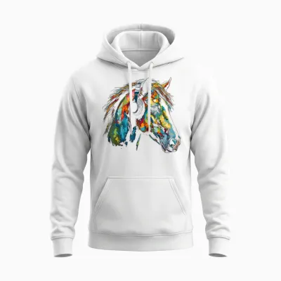 Horse Artwork Bunte Musik Tier Kopfhörer Pferd Unisex Hoodie - White