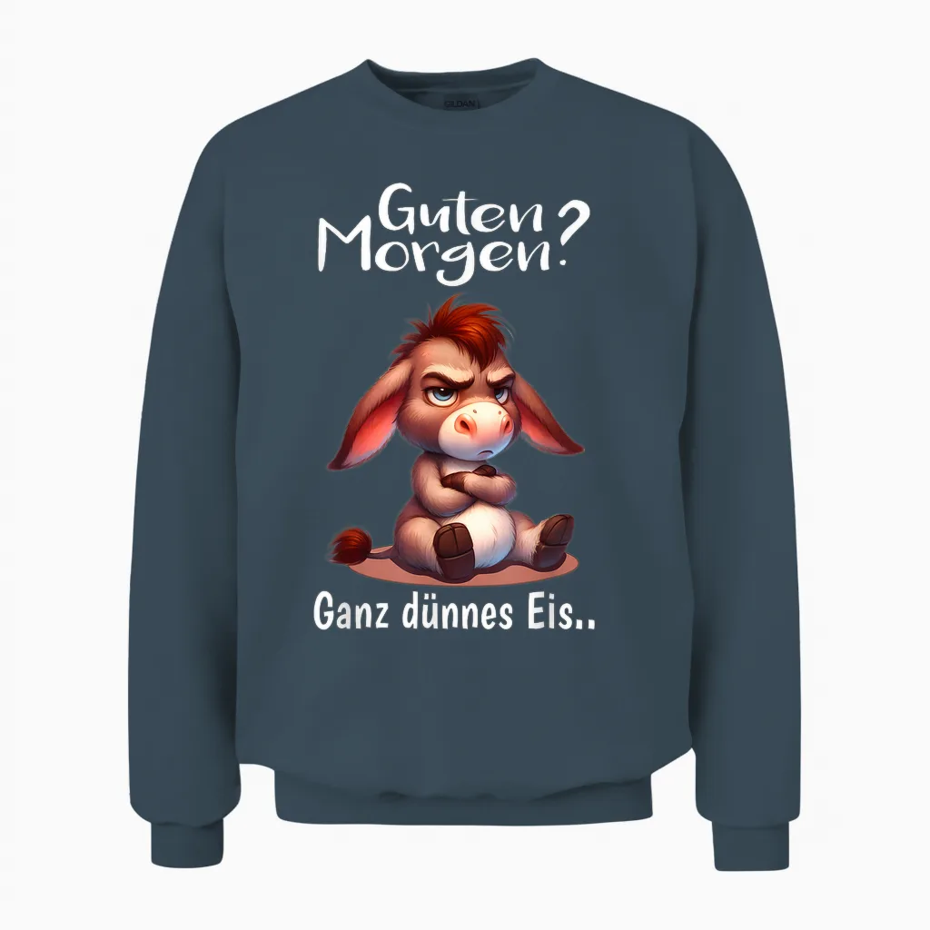 T-Shirt with German Text Morgenmuffel Müde Langschläfer Guten Morgen Donkey, Black, S Unisex Sweatshirt in Dark Heather