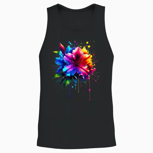 Splash Art Azalea Flowers T-Shirt, Black, S Unisex Tank Top - Black