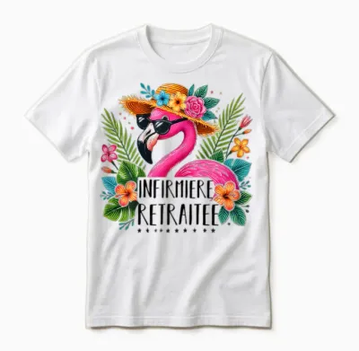 Nurse Retirement Gift Nurse Flamingo T-Shirt, White, Female X-Small Unisex T-Shirt - White