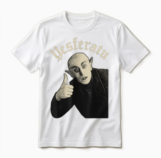 Yesferatu Funny Vampire Parody Meme Halloween Unisex T-Shirt in White