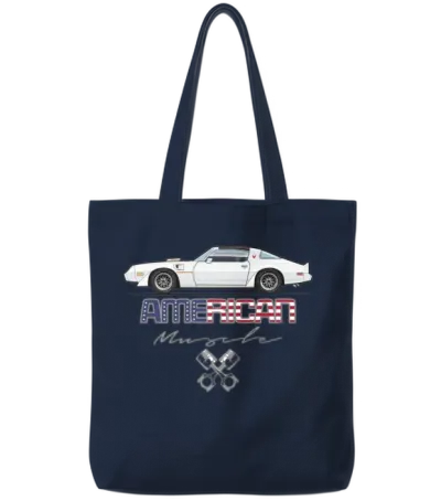 American Muscle Cameo White W Orange Graphics Tote Bags - Navy