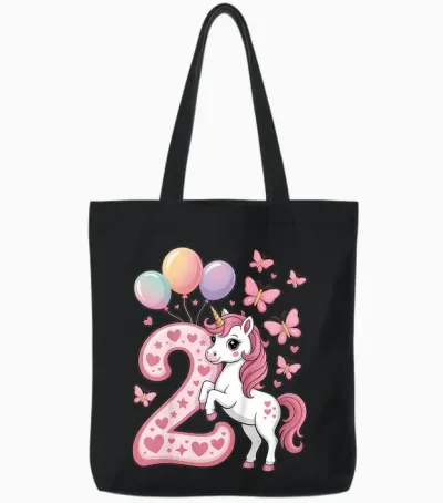 Einhorn 2. Geburtstag Mädchen 2 Jahre Alt Pferde Ich Bin 2 Tote Bags - Black