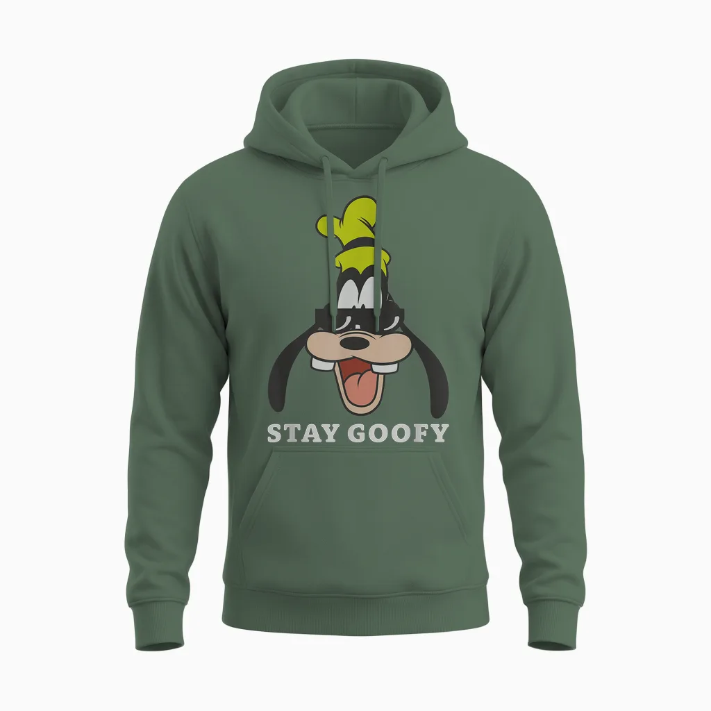 Disney Mickey and Friends Retro Stay Goofy Big Vintage Unisex Hoodie in Military Green