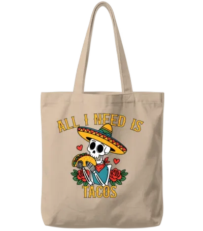 Skeleton Taco Lover Tote Bags - Natural
