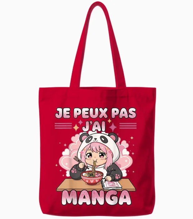 Je Peux Pas J'ai Manga - Humor Kawaii Ramen Anime Japanese Tote Bags in Red