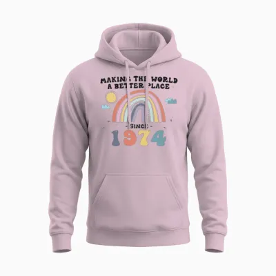 Making the World a Better Place Since 1974, 49th Unisex Hoodie - Light Pink