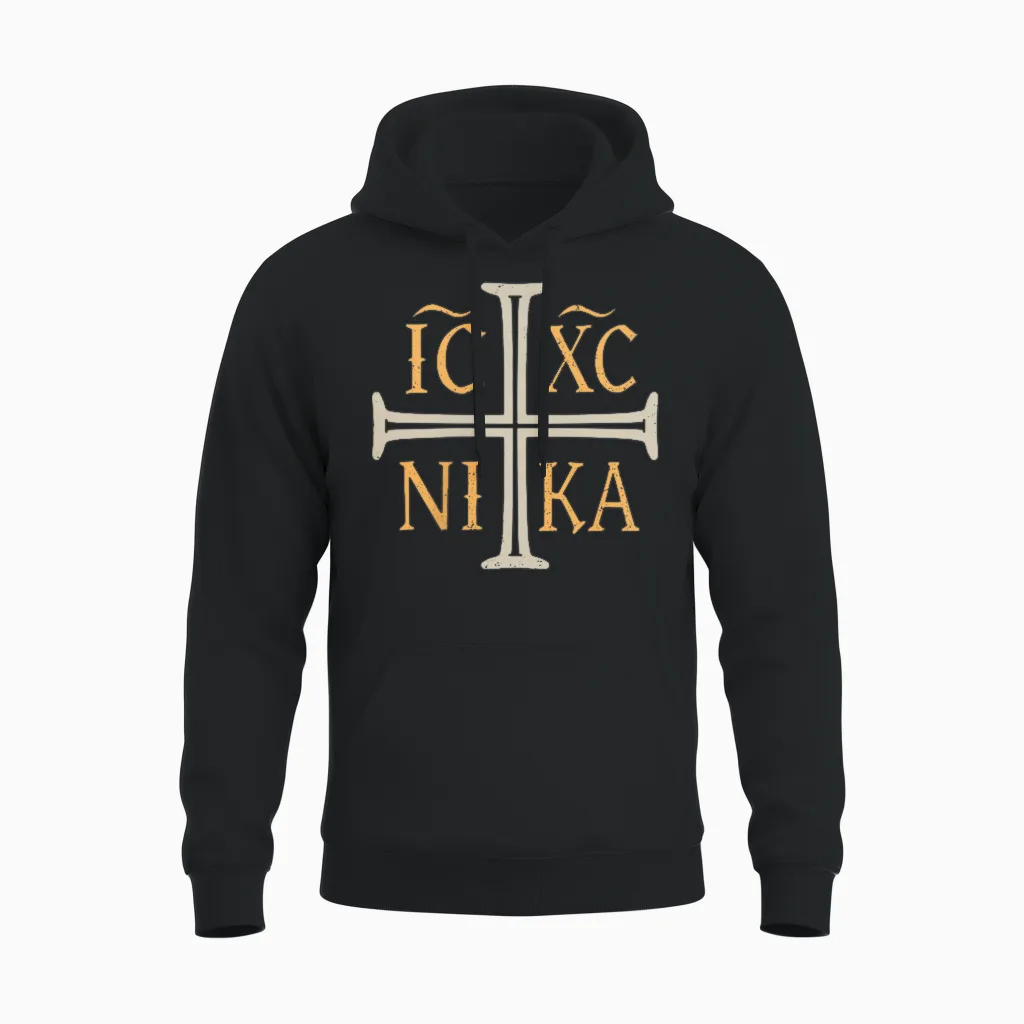 Ic Xc Nika Jesus Christ Conqueror Orthodox Christian Unisex Hoodie in Black