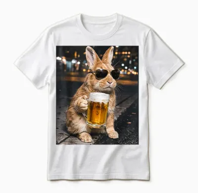 Lustiger Hase Trinkt Bier Mit Sonnenbrille Frohe Ostern Unisex T-Shirt - White