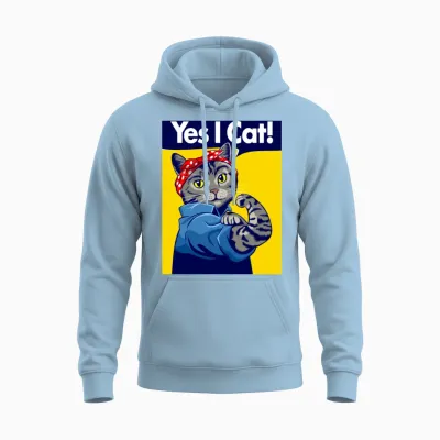 Retro Cat Motivation Unisex Hoodie - Light Blue