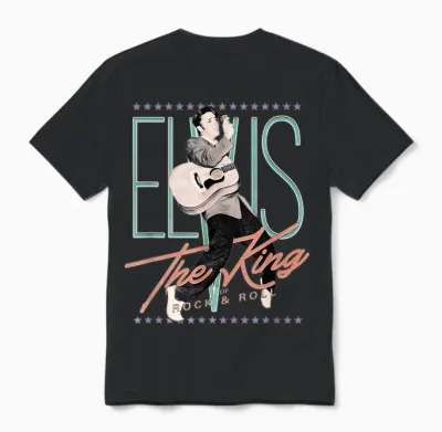 Elvis Presley Vintage T-Shirt - Classic Fit, Crew Neck, Short Sleeve, Black Unisex T-Shirt - Black