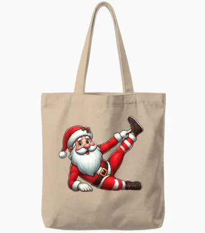 Santa Claus Exercise Gym Fitness Training Christmas Snow T-Shirt, Black, S Tote Bags - Natural