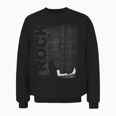 Rock Band Men's Women's Guitar Player in Distressed Look T-Shirt, Black Unisex Sweatshirt - Black