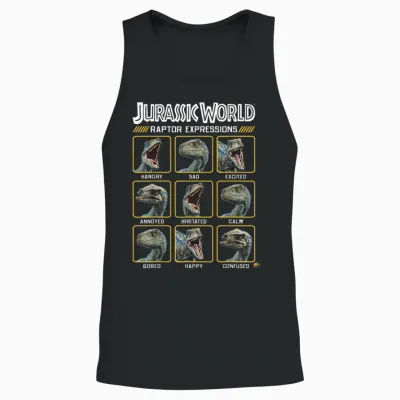 Jurassic World Two Blue Raptor Expressions Graphic Short Sleeve Unisex Tank Top - Black