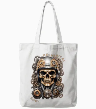 Biker Skull Biker Skull Vintage Motorcycle Custom Retro T-Shirt, Black, S Tote Bags - White