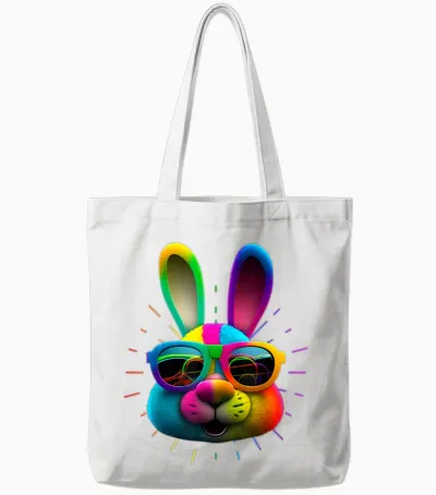 Hasengesicht Cooler Osterhase Mit Brille Ostern Bunny T-Shirt Schwarz Klein Unisex Erwachsene Oster-T-Shirt Tote Bags - White