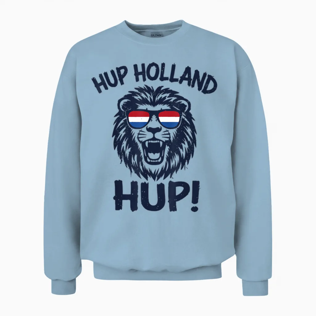 Hup Holland, Netherlands Flag Lion, Nederland Dutch Orange Unisex Sweatshirt in Light Blue