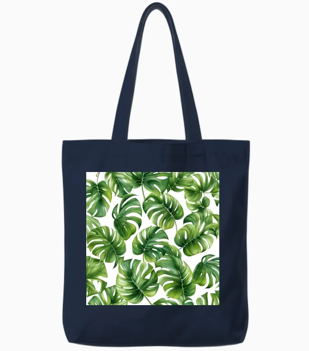 Retro Monstera Tote Bags in Navy