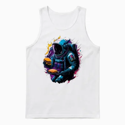 Funny Astronaut with Hamburger Unisex Tank Top - White