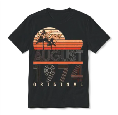 Retro 1974 August Unisex T-Shirt - Black