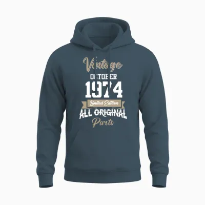 October 1974 Vintage Birthday Present Unisex Hoodie - Dark Heather