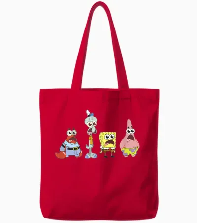 Spongebob Squarepants Spongebob Cast Group Stare Tote Bags - Red
