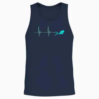 Underwater Diver Heartbeat Deep Diving T-Shirt, Black, S Unisex Tank Top - Navy