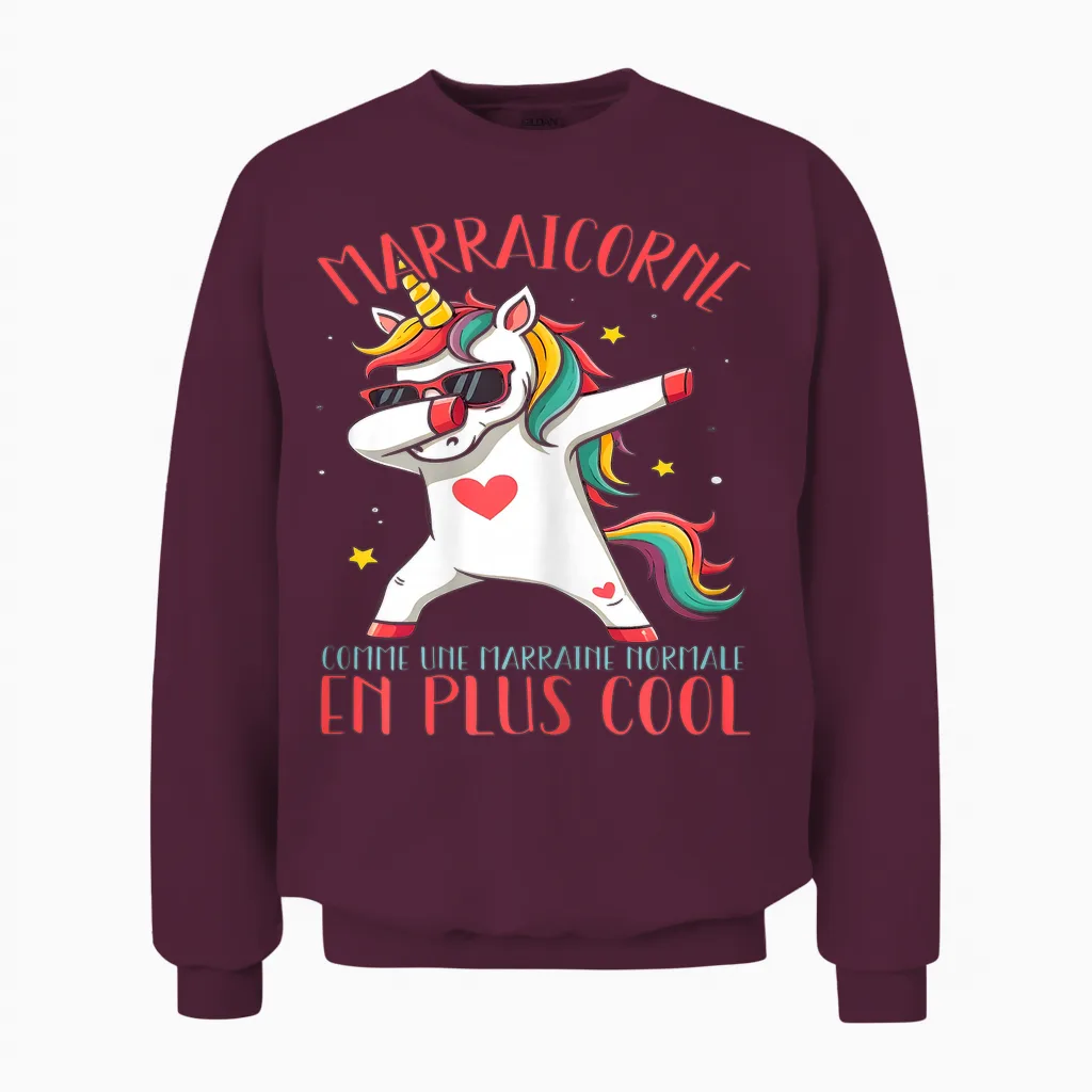 Marraicorne Funny Godmother Unicorn Dab Gift Unisex Sweatshirt in Maroon