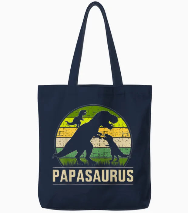 Papasaurus Zwei Kinder Für Papa Zum Vatertag Weihnachten Tote Bags in Navy