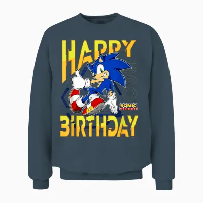 Sonic the Hedgehog Birthday Happy Birthday Thumbs Up Logo Unisex Sweatshirt - Dark Heather
