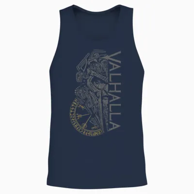 Walhalla Odin in Mask Runes Nordic Compass Viking T-Shirt, Black Unisex Tank Top - Navy