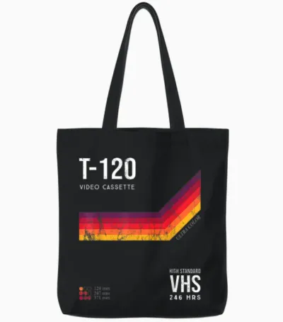 80s Video Cassette Tape Costume Retro Tote Bags - Black