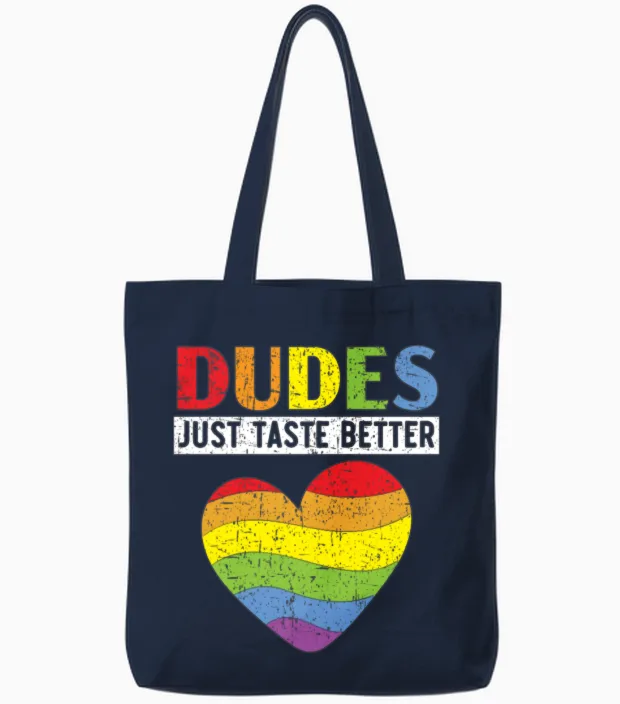 Dudes Just Taste Better Pride Month Lgbtq Gay Tote Bags in Navy