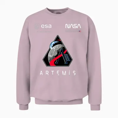Nasa Artemis Ii Mission Patch Worm and Esa Logo Unisex Sweatshirt - Light Pink
