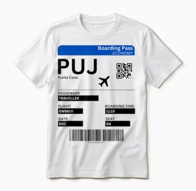 Boarding Pass Punta Cana Dominican Republic T-Shirt, Grey, S Unisex T-Shirt - White