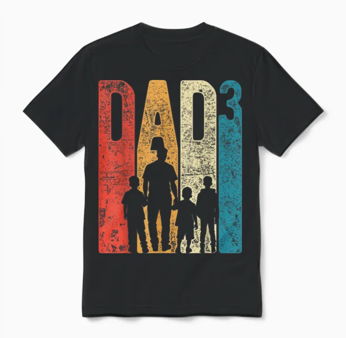 Dad Squared Vatertag Drei Jungen Drei Söhne Vater Retro Unisex T-Shirt in Black