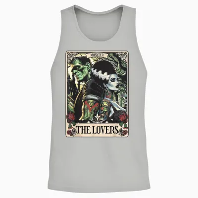 The Monster Frankenstein and Bride the Lovers Tarot Card Unisex Tank Top - Ash