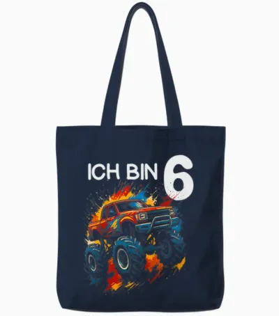 Kids I Am 6 Years Boy Girl 6th Birthday Monster Truck Tote Bags - Navy