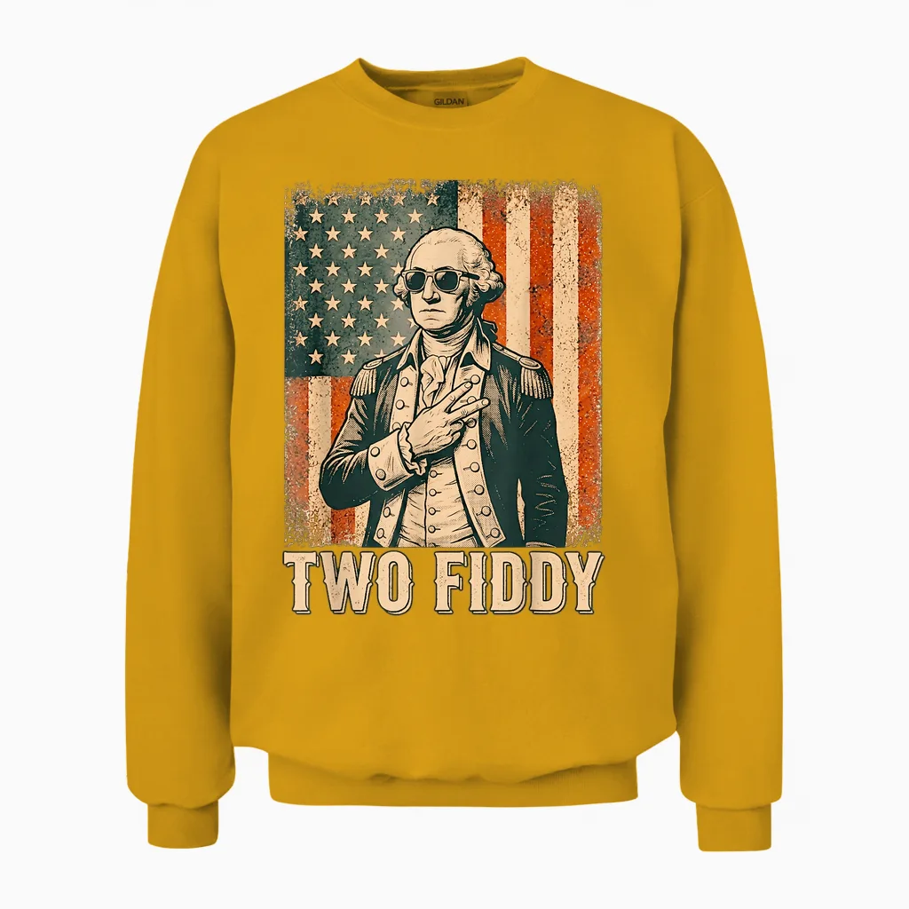 George Washington Two Fiddy 250 Anniversary Funny July 4th Unisex Sweatshirt in Gold
