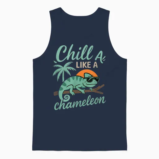 Exotic Humour Graphic Chill Like a Chameleon Unisex Tank Top - Navy