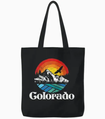 Retro Colorado Mountains Distressed Tote Bags - Black