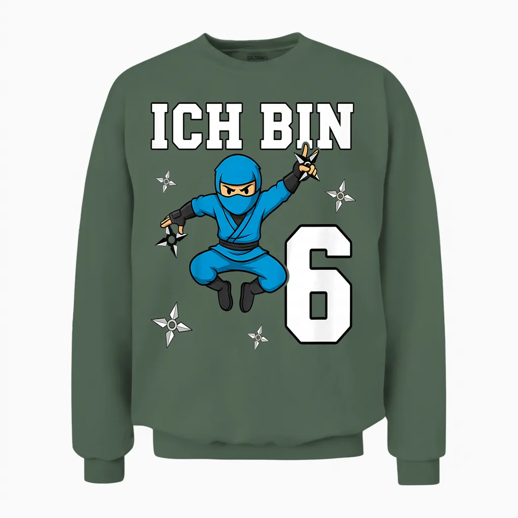 Ich Bin 6 Ninja Geburtstag 6 Jahre Junge Karate Unisex Sweatshirt in Military Green
