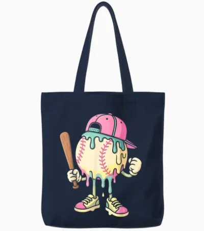 Ice Cream Drip Baseball Spots Baseball Drip for Girls Tote Bags - Navy