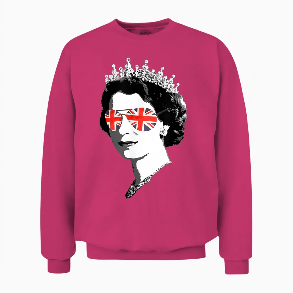 Queen Elizabeth Ii - British Sunglasses Meme T-Shirt, Black Unisex Sweatshirt in Heliconia