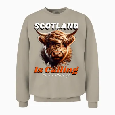 Scotish Cow Scotland Cow Calls Me and I Have to Go T-Shirt, Black, S Unisex Sweatshirt - Sand