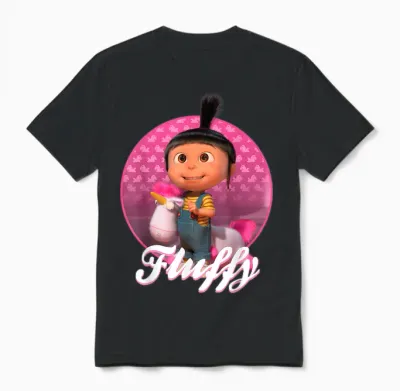 Portrait Despicable Me Agnes and Papoy Fluffy Circle Unisex T-Shirt - Black