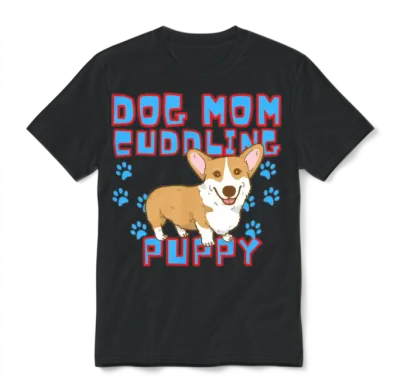 Dog Mom Cuddling Puppy Dogs Lovers Unisex T-Shirt - Black