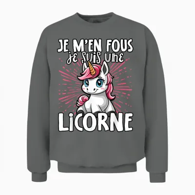 Je M'en Fous Je Suis Une Unicorn Soft T-Shirt, Black, S Unisex Sweatshirt - Graphite Heather