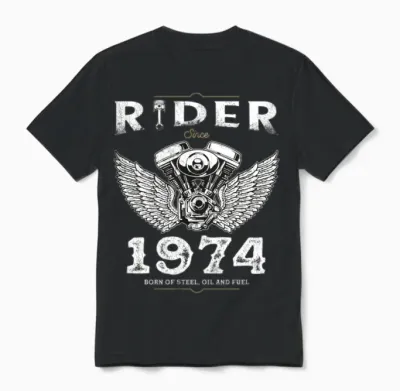Rider Since 1974 - 51 Years, Fueled by Freedom Unisex T-Shirt - Black