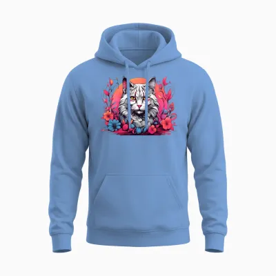 Retro Colorful Cat - Retro Floral Unisex Hoodie - Carolina Blue